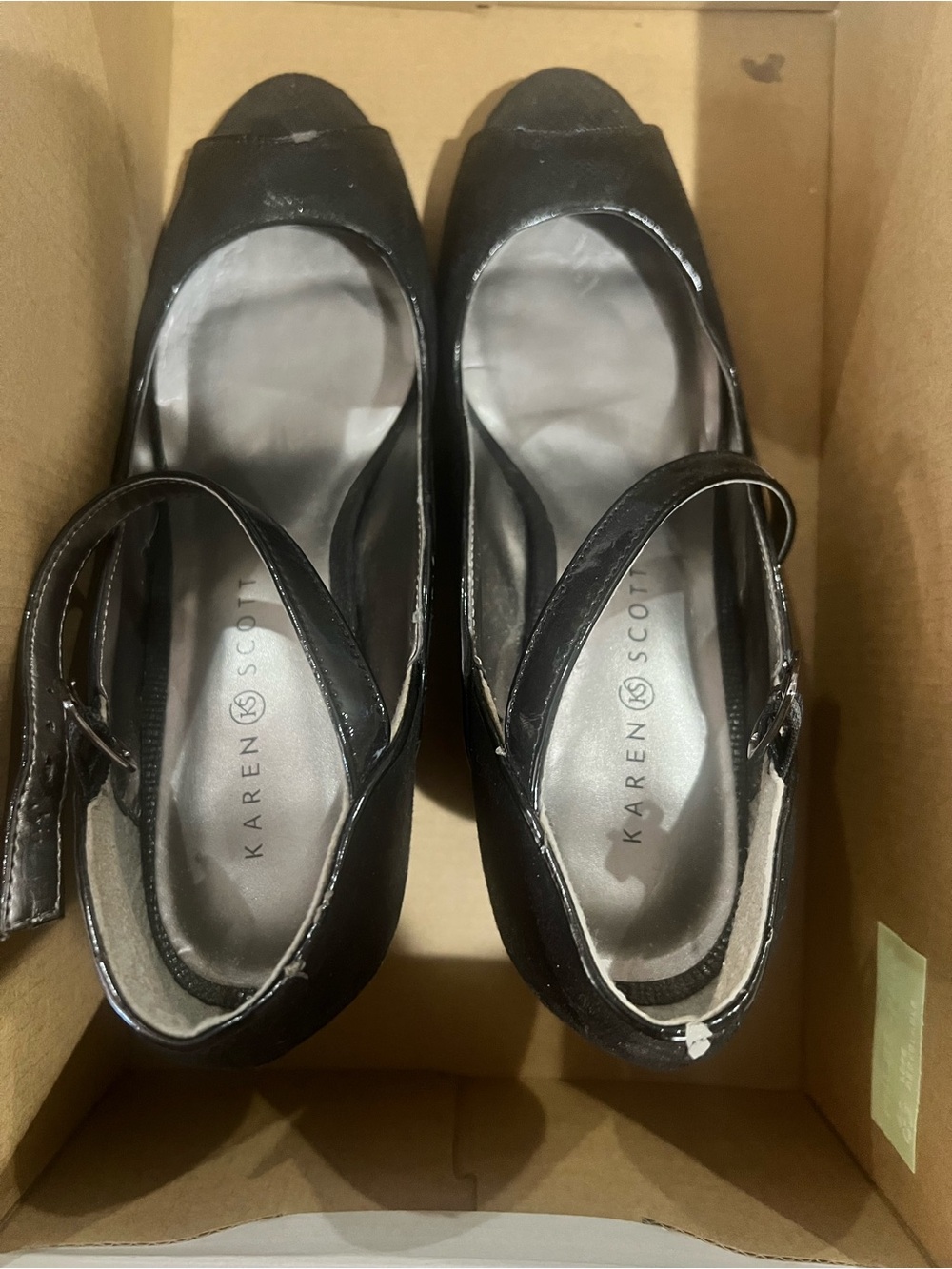 Karen Scott Black Peep-Toe Mary Jane Heels with Strap